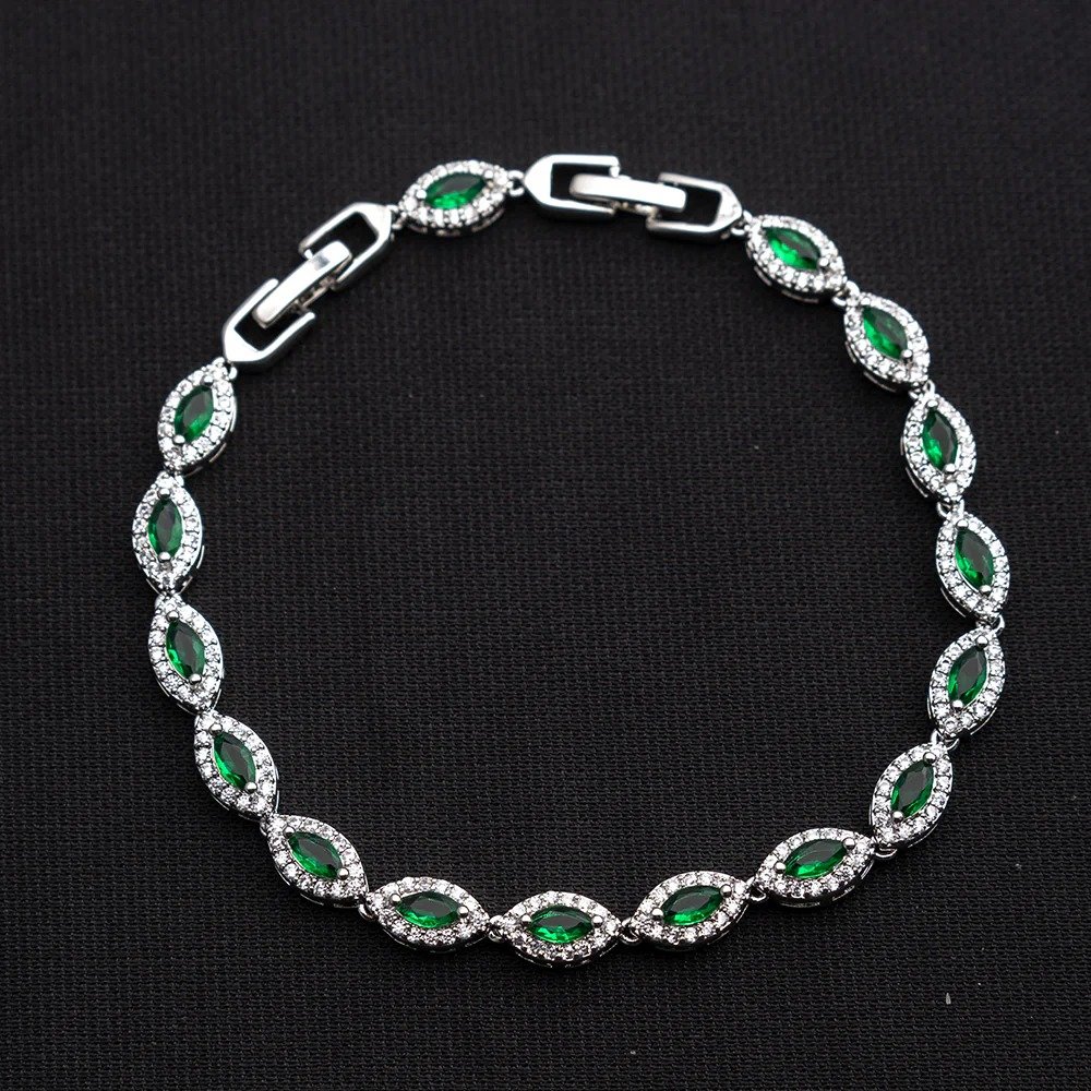 Green Marquise Bracelet showing the repeating marquise links